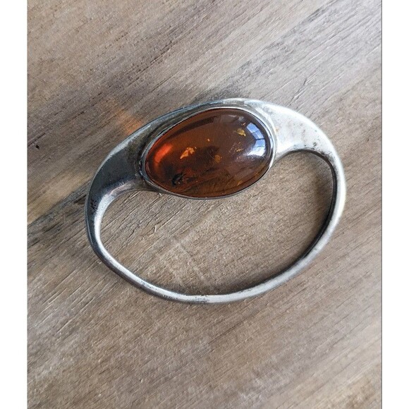 Vintage Baltic Natural Amber brooch Silver Plated Large Stone Genuine MINT - Picture 3 of 5